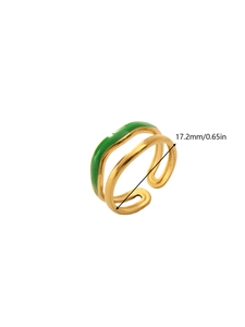 Detail view of gold ring with green enamel inlay and 17.2mm inner diameter size