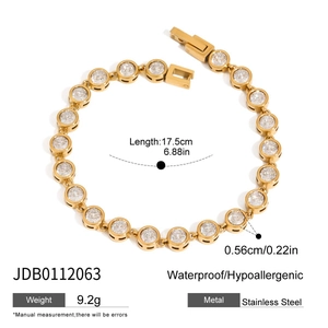 Detail view of 18k gold plated stainless steel bracelet with zircon dimensions and weight