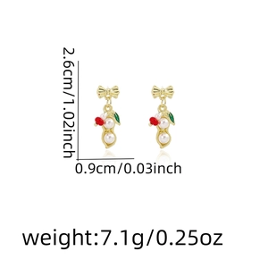 Pea pod earrings in gold finish with pearls, showing dimensions 2.6cm by 0.9cm