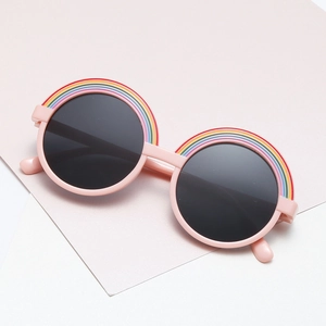 Kids Round Sunglasses PC Frame AC Lens UV400 Protection Cute Rainbow Decor Fashionable Outdoor Beach Travel Boys Girls