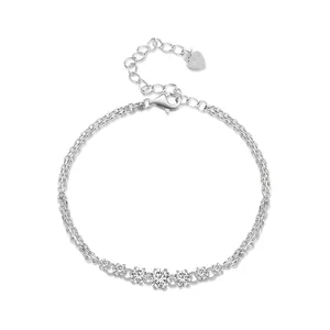 925 Sterling Silver Moissanite Bracelet For Women Light Luxury Double Layer Chain Bracelet With Graduated Round Stones Jewelry Gift