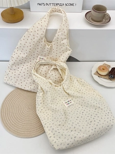 Women Floral Corduroy Tote Bag Large Capacity Shoulder Handbag Japanese Zakka Style School Shopping Bag