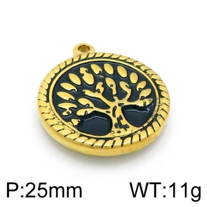 Detail of 25mm golden tree of life pendant with black enamel finish weighing 11g