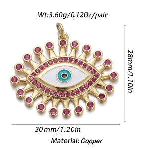 Detailed view of pink zircon evil eye copper pendant with 30mm size measurements