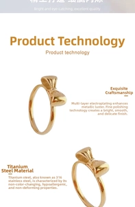 Detailed view of gold bow ring made of polished 316 stainless steel with plating