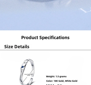Détails du diamètre intérieur de 16mm et du poids de 1,5g de la bague zircon bleu