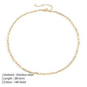 Collier trombone en acier inoxydable plaqué or 14K avec longueur de 38+5cm