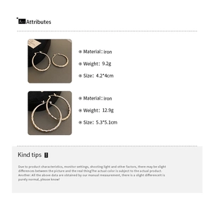 Size chart for iron geometric hoop earrings showing small 4cm and large 5.1cm variants