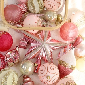 Boules De Noël Roses Ornements Peints Paillettes Étoile Cime De Sapin Décoration De Fête Maison Arbre À Suspendre
