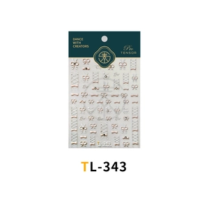 Detailed macro view of TL-343 5D embossed bow and lace nail stickers with 5D textures