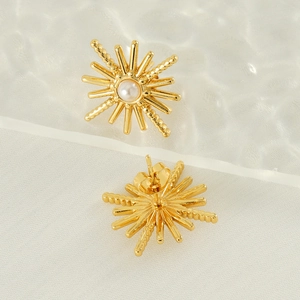 Boucles d'oreilles perles étoile dorées de style français en acier pour femmes