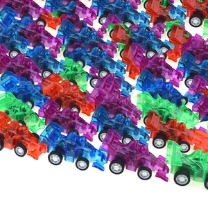 Close-up of colorful transparent plastic formula race cars with sleek glossy finish