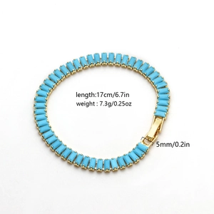 18K gold plated bracelet with turquoise stones and dimensions shown on white background