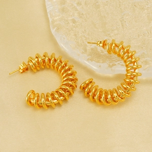 Polished 18K gold stainless steel spring hoop earrings with elegant C-shape design