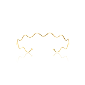 Polished 18K gold stainless steel wavy open cuff bracelet with minimalist design