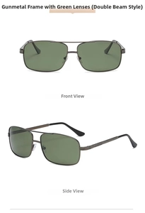 Detailed front and side views of gunmetal men's double bridge polarized sunglasses