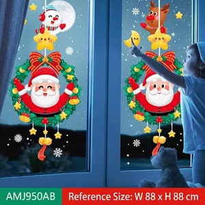 Detail der Weihnachtsfensteraufkleber mit Weihnachtsmann und Rentier auf Glastüren