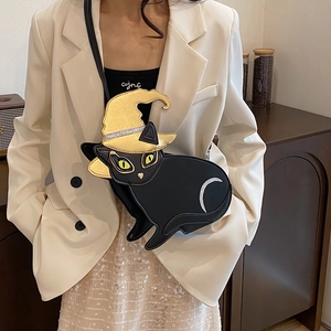 Sac bandoulière chat noir mignon avec chapeau de sorcière pour femmes style urbain