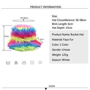 Chapeau bob en peluche tie-dye arc-en-ciel pour hommes et femmes, texture fausse fourrure