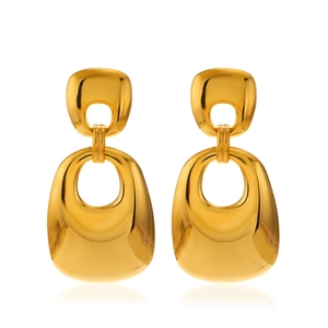 Handgefertigte 18K vergoldete Edelstahl-Ohrringe im geometrischen Doppel-Quadrat-Design für Damen