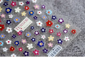 Gros plan détaillé d'autocollants pour ongles 5D aux motifs de fleurs colorées sur planche