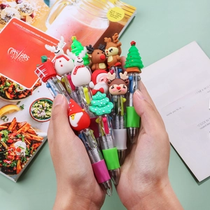 Christmas Multi Color Ballpoint Pen Cartoon Santa Snowman Reindeer Silicone Top Retractable Pens Student Gift Stationery