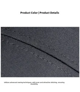 Close-up of high-quality sewing craftsmanship on dark grey twill business ivy cap