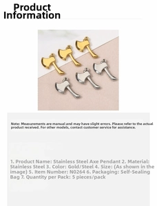Detailed specs for stainless steel axe pendants in gold and silver finishes