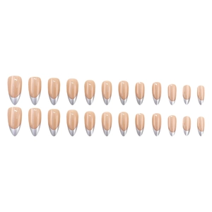 24pcs almond almond-shaped press-on nails with pink base and metallic silver french tips