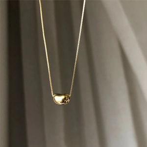 Minimalist Bean Pendant Necklace Stainless Steel Real Gold Plated Polished Mirror Finish Box Chain Jewelry For Women