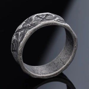 Vintage Viking runes stainless steel ring with distressed texture and industrial style