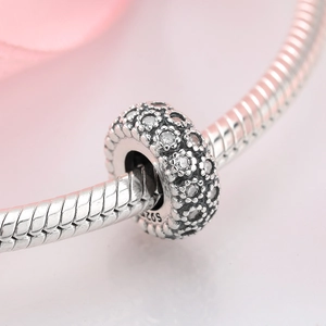 925 sterling silver flower charm bead with pavé zircon for DIY bracelets and necklaces