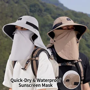 Outdoor Sun Protection Hat Waterproof Quick Dry Breathable With Face Mask Neck Flap Wide Brim Unisex Hiking Fishing