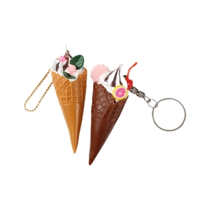 Miniature realistic ice cream cone keychain set with chocolate and caramel finishes