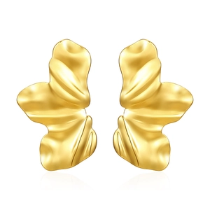 Irregular gold petal earrings in stainless steel with a fluid metallic texture