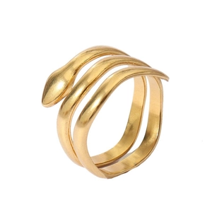 Detailed close-up of a 18k gold plated multi-layer snake ring on a white background