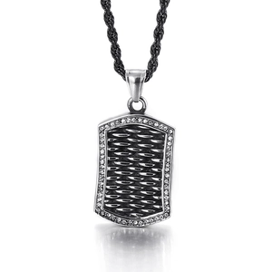 Hip hop titanium steel pendant necklace with radiant texture and iced out diamond border