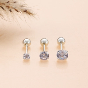 Three sizes of 925 silver screw back stud earrings with sparkling cubic zirconia