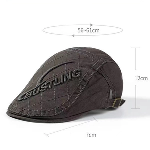 Retro British style cotton beret with quilted stitching and adjustable buckle strap