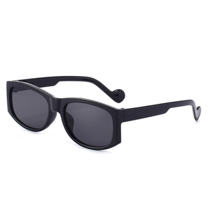 Retro black polygonal frame sunglasses with thick temples and dark grey lenses for UV protection