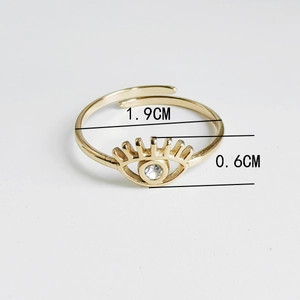 Macro view of 18K gold plated evil eye ring showing 1.9cm inner diameter size detail