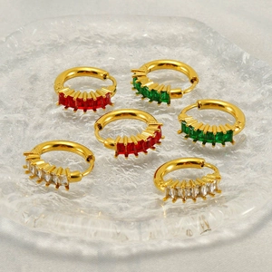 Boucles D'oreilles Créoles En Acier Inoxydable Plaqué Or 18K Avec Zircone Coupe Baguette Bijoux Géométriques Femmes