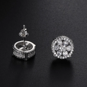 Hip hop silver screw back stud earrings with micro-paved sparkling cubic zirconia