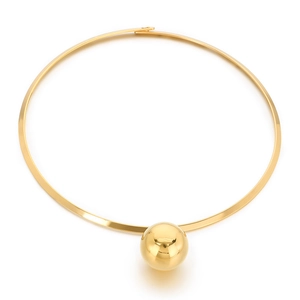 Minimalist gold stainless steel choker necklace featuring a polished hollow ball pendant