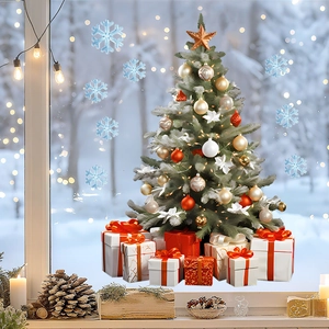 Christmas tree window static cling decals with gift boxes and snowflakes for festive decor
