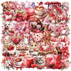 Waterproof Stickers PVC Transparent Romantic Watercolor Cartoon Love Hearts Bears For Laptop Phone Case Journal Aesthetic
