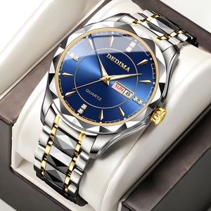 Luxury Men Women Business Quartz Watch Day Date Luminous Stainless Steel Two-Tone Rhinestone Dial Fashion Analog Wristwatch