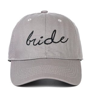 Detailed embroidery of black bride script on high-quality gray cotton baseball cap