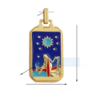 Detailed size specifications for tarot sun pendant with blue enamel and zircon inlay