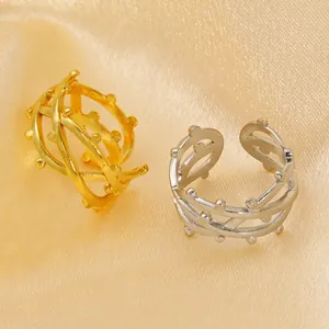 18k gold and silver stainless steel geometric thorn rings with adjustable open band design